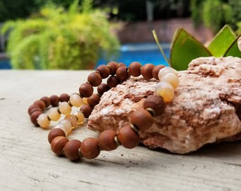 Rose Quartz Crystal Bracelet/Sandalwood Bracelet/Egyptian Gold/Yoga Bracelet/Zen Bracelet/Healing Bracelet/Bridal Shower/4"Long/8"Diameter