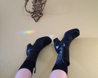 Custom Matte Black Vintage Tommy Hilfiger Platform Gogo Boots - Size 7