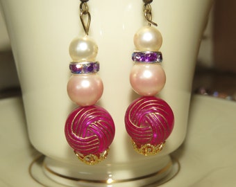 Handmade, Unique pink pierced earrings.