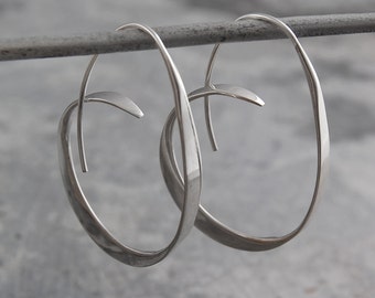 Silver Hoop Earrings, Silver Earrings, 925 Silver Earrings, Hoops - Silver Hoops, Unusual Hoop Earrings, Large Hoops, Modern Hoop Earrings