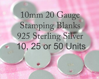 Stamping Blanks Wholesale 10 units , 10 mm 3/8 inch 20 gauge 925 Sterling Silver Bulk