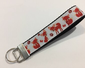 Orange Foxes Keychain Wristlet Key Fob