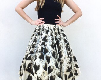 Beautiful 1950's Hand Painted Leaf Full Circle Skirt with Sequin Detail