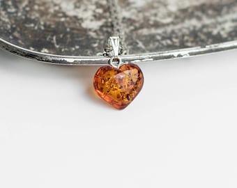 Heart amber necklace / Cognac amber pendant
