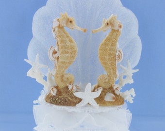 Glitter Seahorse Wedding Cake Topper/ Beach Themed/ Destination Wedding