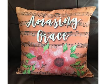 Amazing Grace Flower and Music Throw Pillow