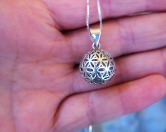 Flower of life necklace, Silver flower of life, flower of life, Silver necklace, Sacred geometry charm, Ball Necklace, geometric necklace