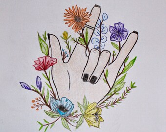 pencil drawing print "I love you"