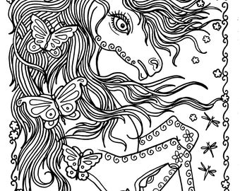 Unicorn And Butterflies Instant Download Fantasy Coloring Pages Adult Books