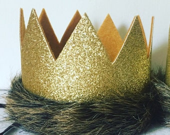 Where the Wild Things Are Glitter Gold and Mustard Medium Crown Headband, Max Crown, King Jungle Crown Hat, Lion Crown, First Birthday, G