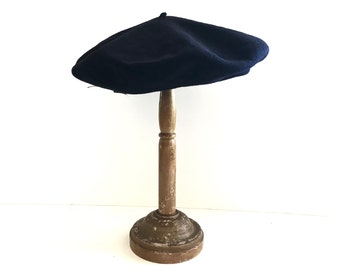 Vintage French Navy Blue Wool Beret Hat