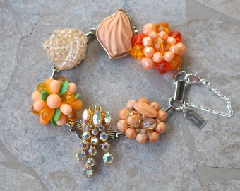 Bridesmaid Gift, Vintage Earring Bracelet, Silver, Upcycled, Bridesmaid Bracelet, Christmas Gift, Jennifer Jones, OOAK - Peaches and Cream