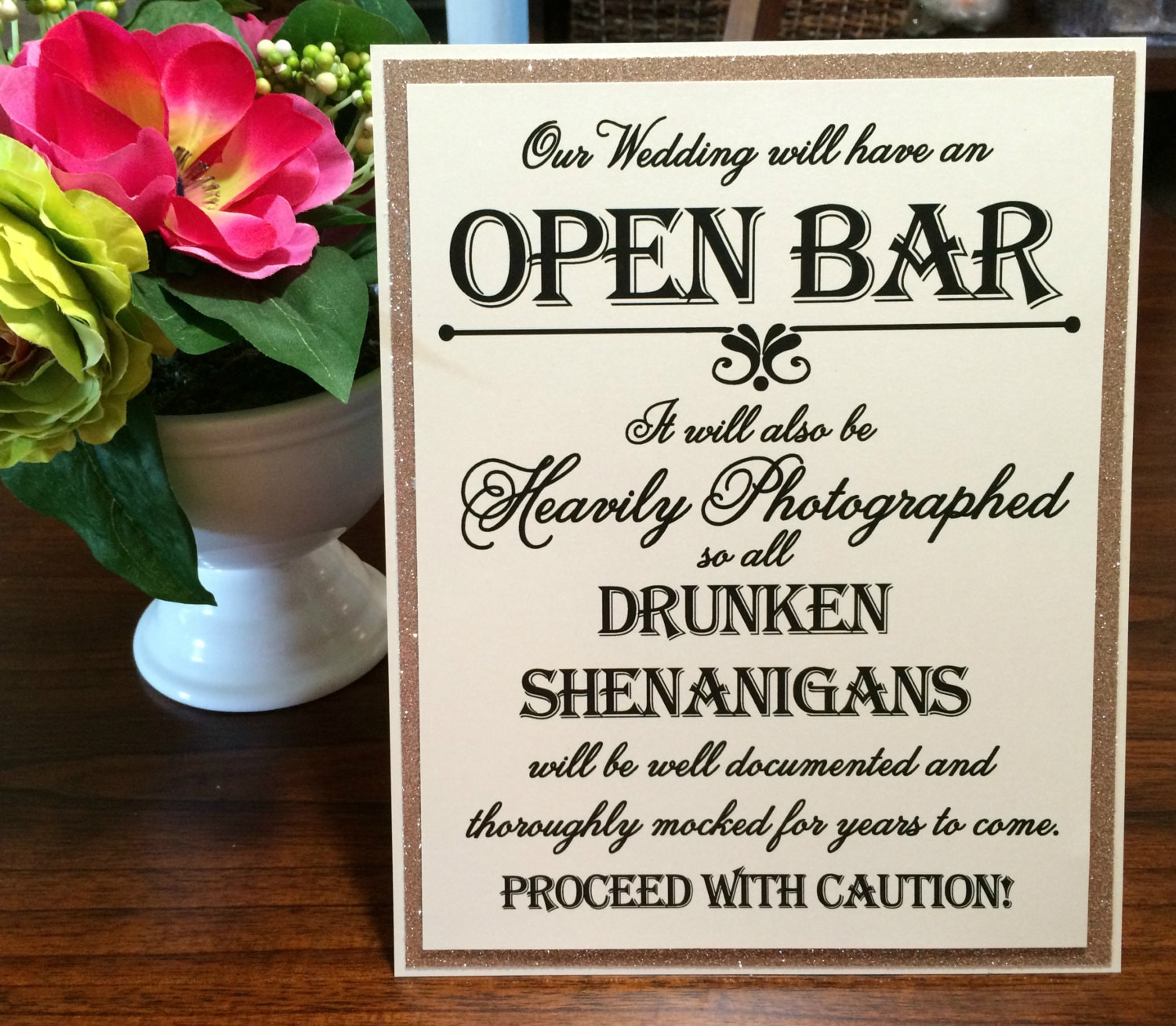 Elegant Free Standing Open BAr Sign. Reception Table Signs.