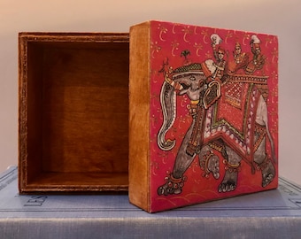 Decoupage Wood Jewelry Box/Trinket Box: Hermes India