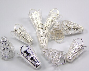 Set of 10 16mm x 10 mm silver cone bead caps