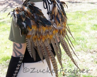Natural Over the Shoulder Pheasant Feather Wings - WG50RN--N Zucker Feather Place Original Designs - Premium Fantasy Feather Costume Wings