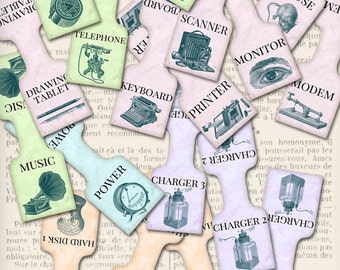 Vintage Cable Tags Cord Tags Printable cord labels printable digital download instant download digital collage sheet - VDMIVI1241