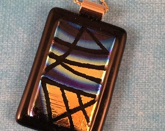 Hand etched dichroic glass pendant