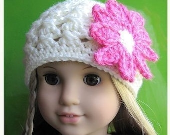 Pattern in PDF -- crocheted doll daisy flapper beanie hat for American Girl, Gotz or similar 18 inches dolls (Doll Hat 2)