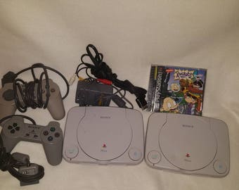 Two Vintage sony PlayStation 1 Slim White scph-101 game console / Working / 2 controllers