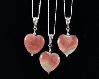 Rhodochrosite Heart pendant necklace/ Rhodochrosite/ pink/ gemstone/ love/ Valentine's Day/ gift/ jewelry