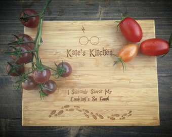 Customized Harry Potter Cutting Board, Marauder's Map, Up to No Good, BungalowBoo, Family, BBQ Bamboo Custom Engraving