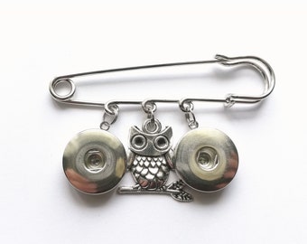 OWL Snap button jewelry safety pin brooch