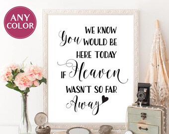 We Know You Would Be Here Today If Heaven Wasn't So Far Away Wedding memorial sign Memorial sign for wedding reception signs printable