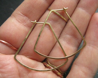 Sun ray, Egyptian brass hoop earrings, trapeze ethnic earrings, small silver hoop earrings