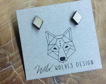 Wood Diamond Cut Stud Earrings