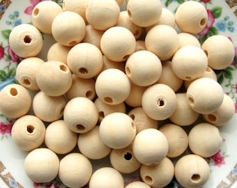 14mm Unfinished Wood Beads - 50 Pieces - Large Unfinished Wood Beads, Round Natural Wood Beads, 14mm Light Wooden Beads (WBD0129)
