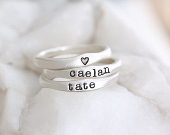 Custom Stackable Name Ring, Sterling Silver Stacking Rings, Skinny Ring, Date Ring, Baby Name Ring, Mother's Ring, Mothers Day Gift