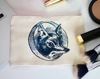 Vintage Fox Small Make - Up Bag - Cosmetic Bag - Zipper Pouch