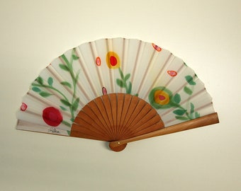 Handpainted Silk hand fan-Wedding hand fan- Abanico- Fan with flowers- Giveaways- Bridesmaids- Spanish hand fan-14x7.5inches (35 cmx19 cm)