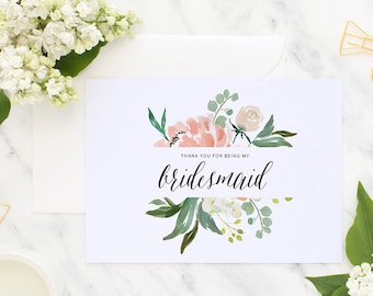 Thank you for being my bridesmaid, wedding thank you, bridesmaid thank you card, thank you card, thank you bridesmaid card, wedding card