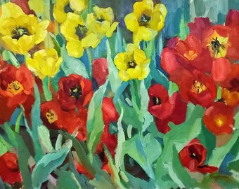 Oil painting Tulip painting Still life painting Red tulip painting Tulip wall art Flower painting Original Oil Painting Artwork Original
