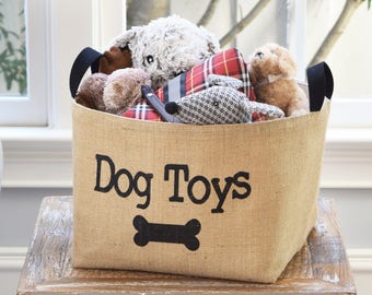 Dog Toys Burlap Storage Basket