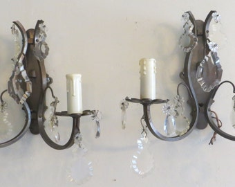 Pair Electrified Crystal Sconces