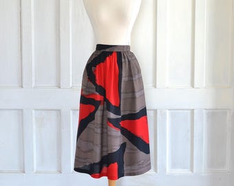 80s Abstract Midi Skirt High Waisted Skirt - 26 inch waist