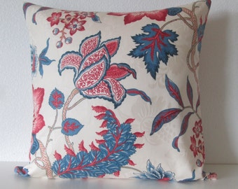 Maldives Lapis jacobean floral blue red decorative pillow cover
