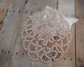 Young Lady Beaded Kippah - Light Beige Beaded Kippah - Women Head Covering.
