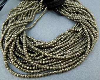 Tiny Pyrite Rondelle Beads - 1 STRAND Tiny Pyrite 3-4mm Beads (GRS-01)