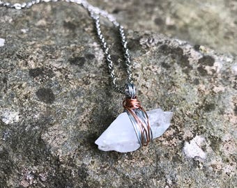 Silver and Rose Gold Wire Wrapped Quartz Necklace