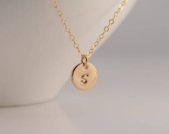 Tiny disc necklace. Tiny initial necklace. Gold disc necklace. Personalized small disc necklace. Small disc necklace