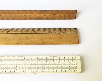 Rulers Measuring Tools Vintage office decor fixer upper decor slide rule drafting ruler