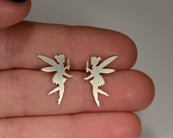 Sterling Silver 925 Fairy Tinkerbell Stud Earrings Peter Pan Post Earrings Silver Fairy Studs Silver Tinkerbell Jewelry Neverland Earrings