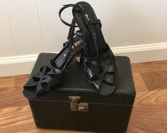 Vintage Delman Black Strappy Sandals Pumps 80s Sz 7.5