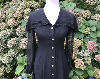 Black Lace Formal Dress // 6 // medium // Sheer long Sleeves // 90's // 80's // Party dress // NYE Dress //