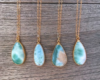 Larimar Necklace // Larimar Pendant Gold Necklace // Larimar Gold Necklace