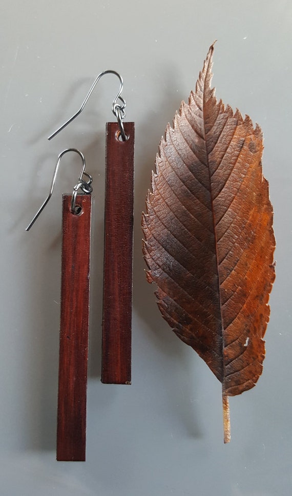 Lightweight Leather Earring Set Dark Brown Woodgrain with Bronze, Silver or Gold Shepherd Hooks Ladies Earring Set Jewelry with Gift Bag